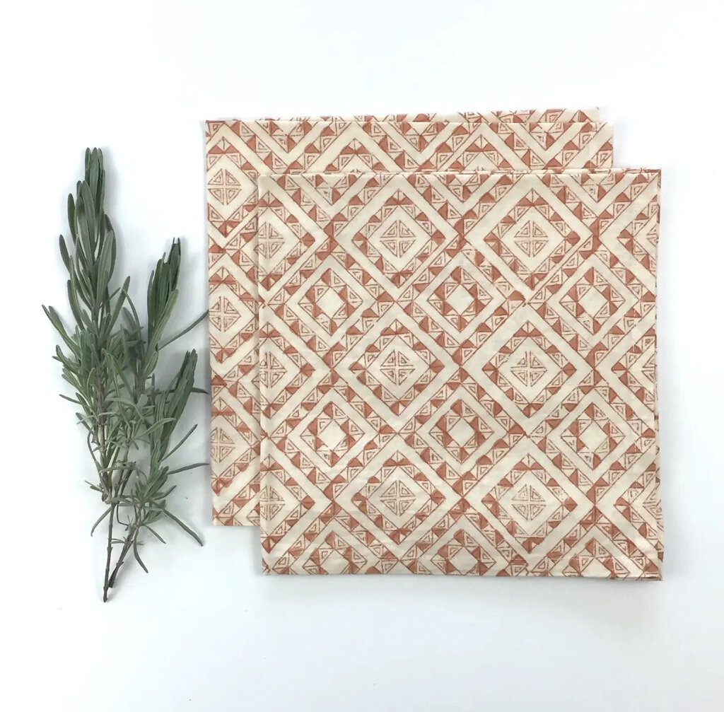 Mehera Shaw - Block Printed Org. Cotton Napkin - Amber Triangle
