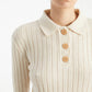 Rita Row - Cream Cashmere-blend Knit Polo - Large