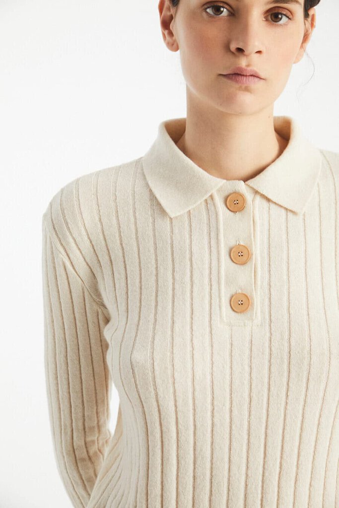 Rita Row - Cream Cashmere-blend Knit Polo - Large