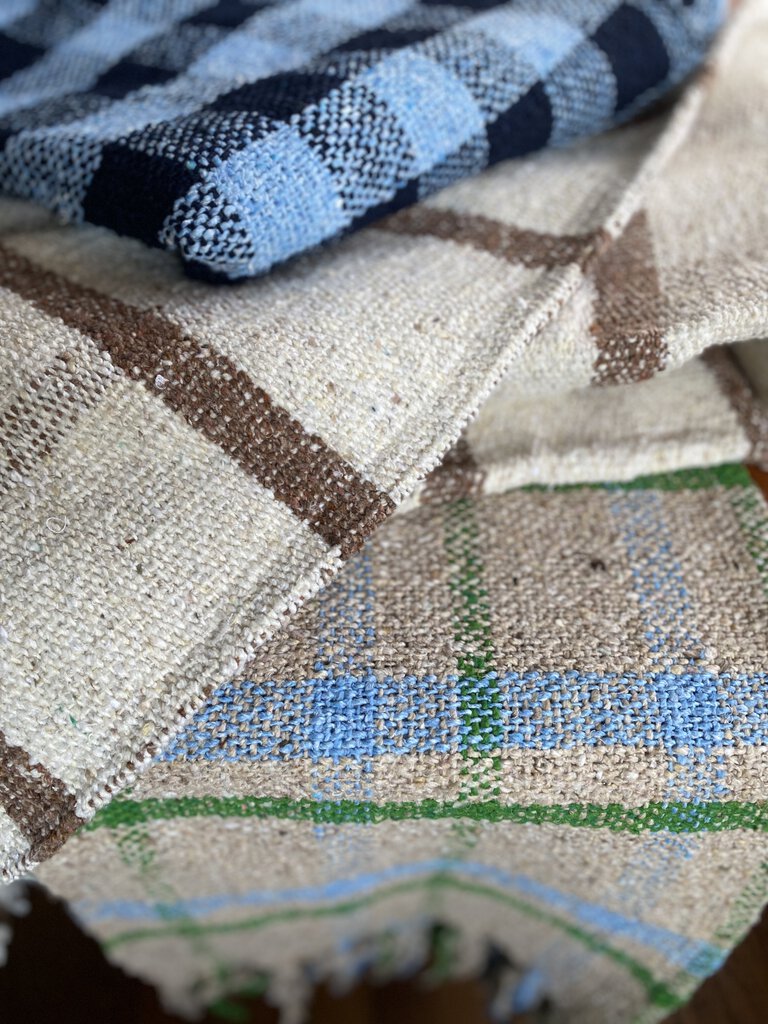 Sundream - Beige + Kelly Green + Light Blue Plaid Sustainable Throw Blanket