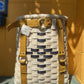Rose Holdorf - Rattan Pack Basket - Blue Diamond Pattern with Marigold + Rosemary Straps