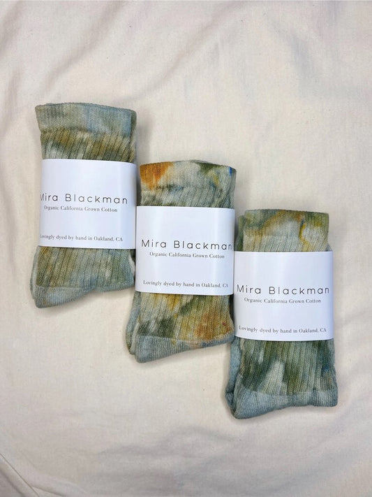 Mira Blackman - Ice-dyed Organic Cotton Socks - Lichen