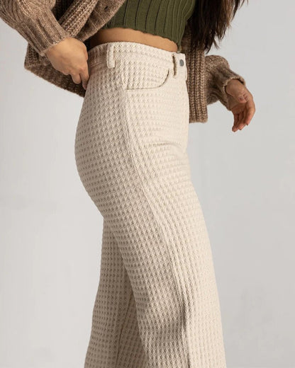 Soluna Collective - Natural Waffle Wide Leg Pants - Size 14