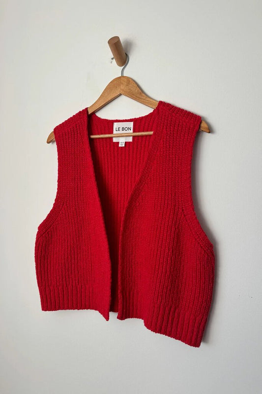 Le Bon Shoppe - Chili Pepper Red Granny Cotton Knit Vest - M/L