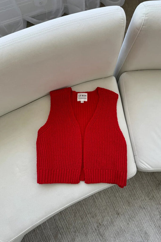 Le Bon Shoppe - Chili Pepper Red Granny Cotton Knit Vest - XS/S