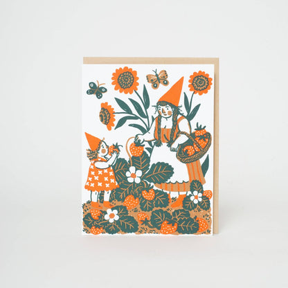 Phoebe Wahl - Letterpress Greeting Card - Strawberry Picking