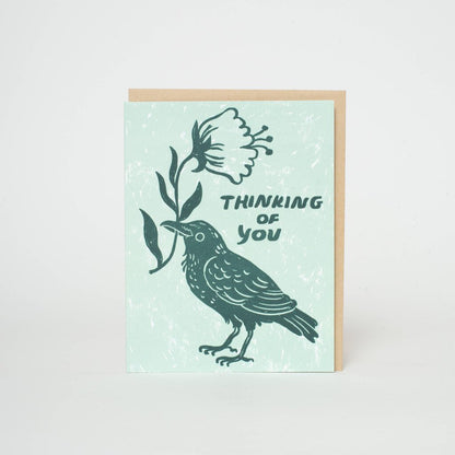 Phoebe Wahl - Letterpress Greeting Card - Thinking of You Crow