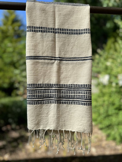 Creative Women - Ethiopian Handwoven Cotton Towel - Navy + Cream