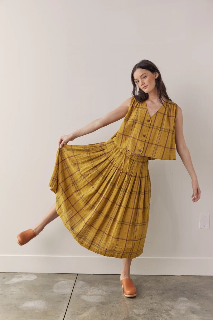 amente - Mustard Plaid Vest - Medium/Large