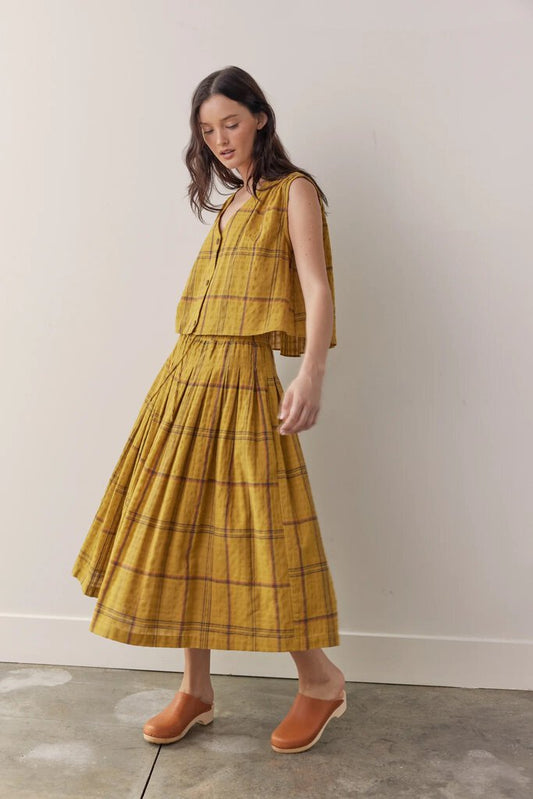 amente - Mustard Plaid Skirt - Medium/Large