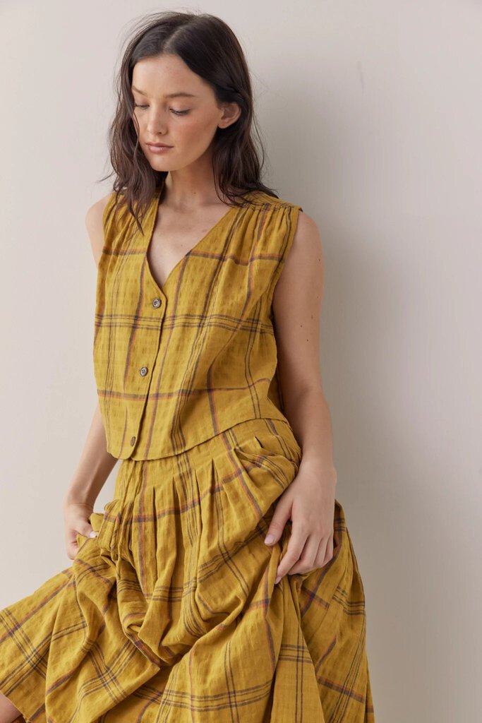 amente - Mustard Plaid Vest - XS/Small