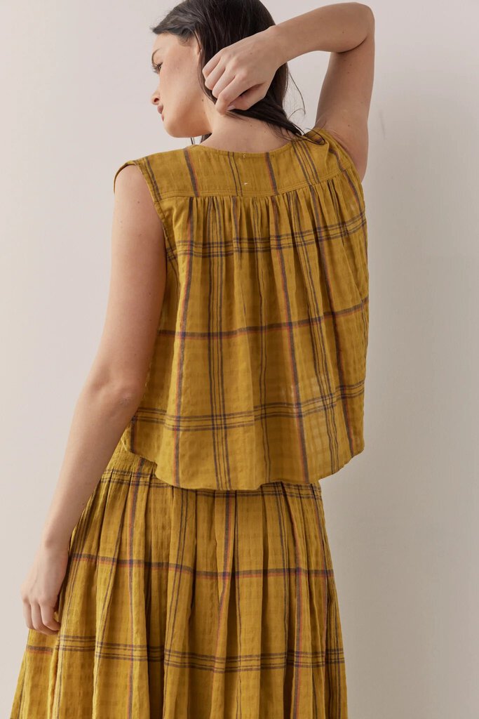 amente - Mustard Plaid Vest - XS/Small