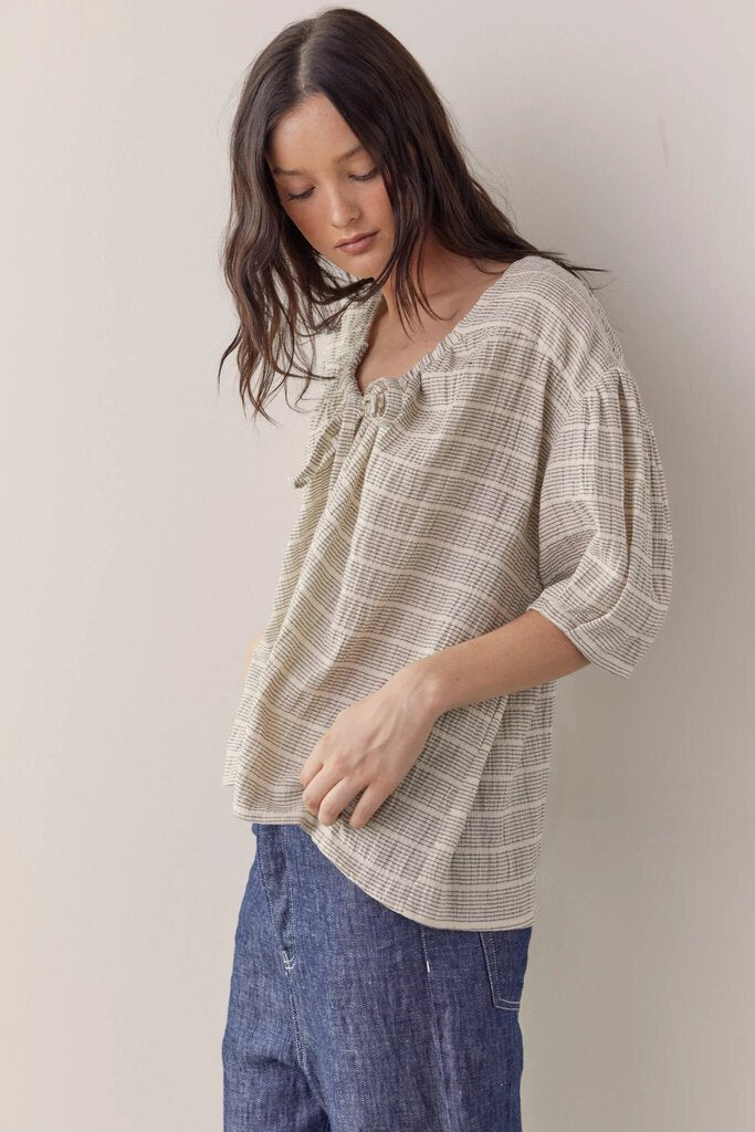 amente - Striped Linen Tie Top - XS/Small