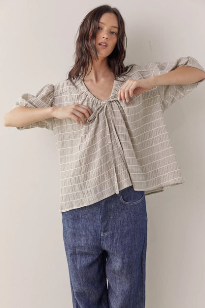 amente - Striped Linen Tie Top - XS/Small