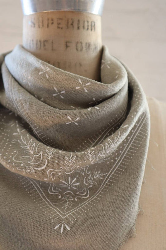 Eco Raw Studio - Plant-dyed Raw Silk Bandana - Sage Grey + White