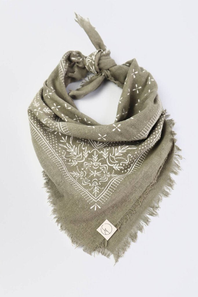 Eco Raw Studio - Plant-dyed Raw Silk Bandana - Sage Grey + White