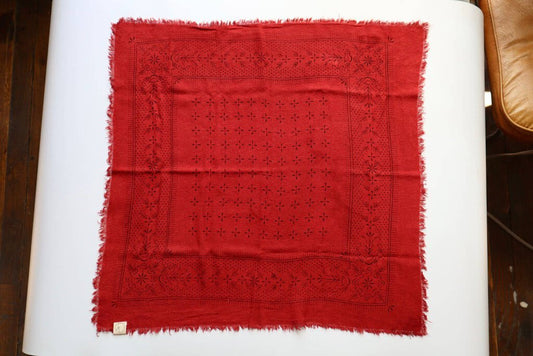 Eco Raw Studio - Plant-dyed Raw Silk Bandana - Poppy Red + Charcoal
