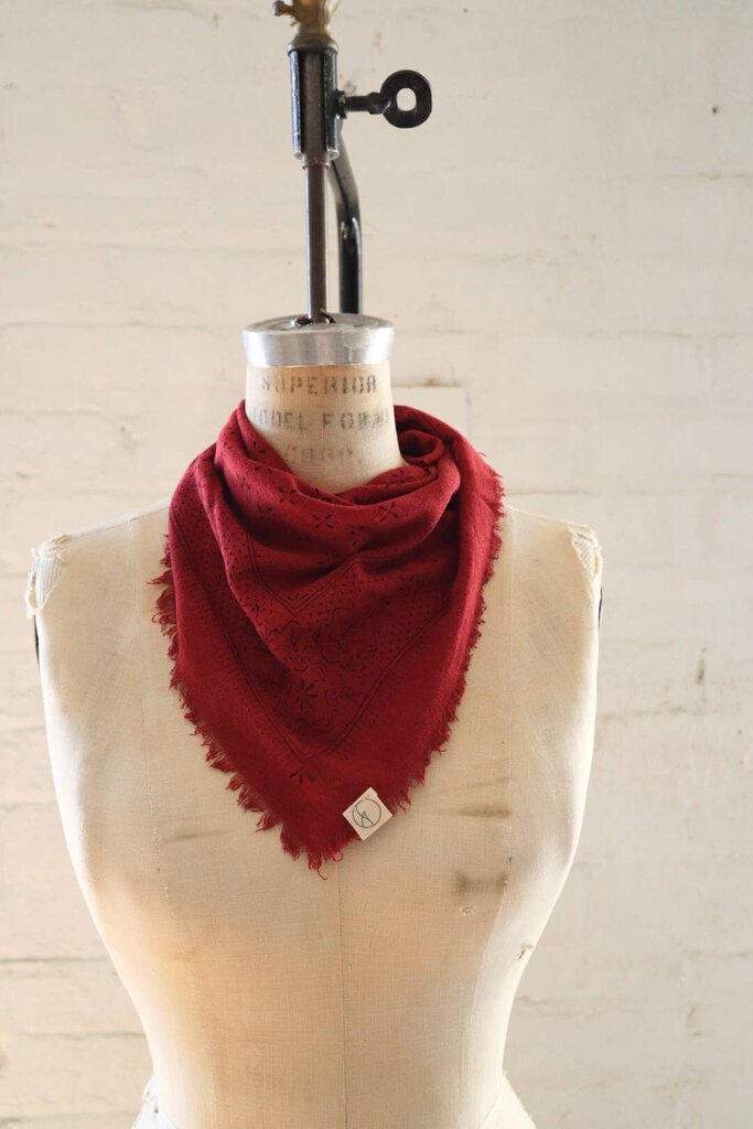 Eco Raw Studio - Plant-dyed Raw Silk Bandana - Poppy Red + Charcoal