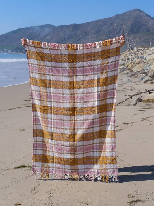 Sundream - Gold + Pink Plaid Sustainable Throw Blanket