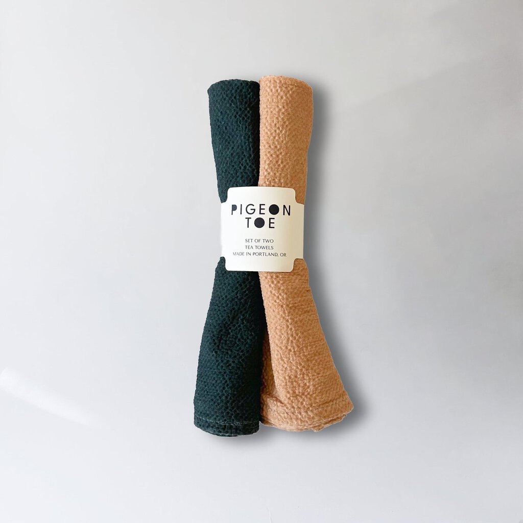 Pigeon Toe - Kale + Apricot Bubble Cotton Tea Towels - Set of 2