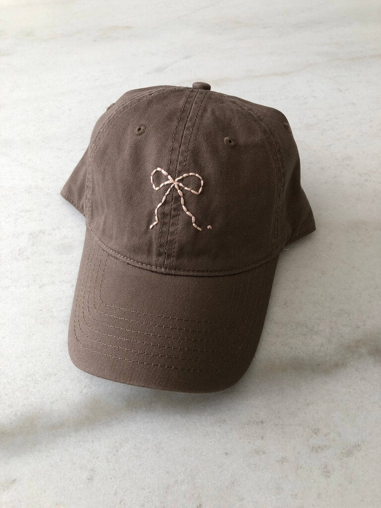 Billy Bamboo - Hand Embroidered Bow on Cotton Dad Cap - Cacao