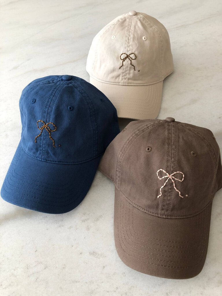 Billy Bamboo - Hand-embroidered Brown Bow on Navy Dad Cap