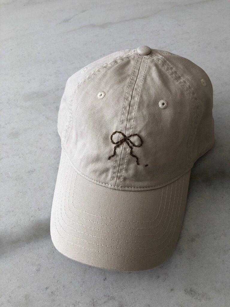 Billy Bamboo - Hand Embroidered Bow on Cotton Dad Cap - Sand