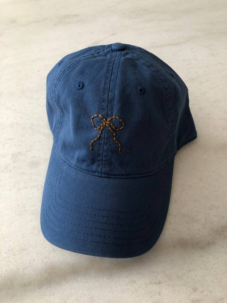 Billy Bamboo - Hand Embroidered Bow on Cotton Dad Cap - Navy