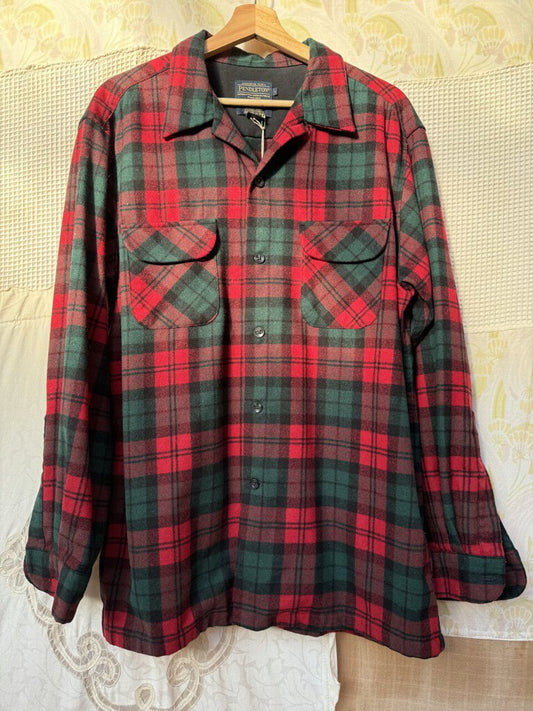 Resale Pendleton - Red + Green Plaid Woolen Board Shirt - Large (Men's)