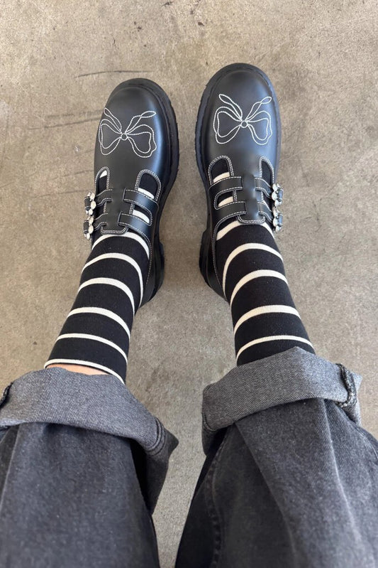 Le Bon Shoppe - Black + White Striped Wally Socks