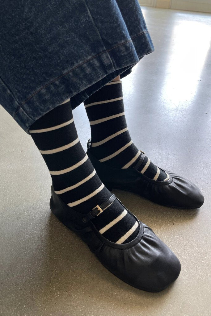 Le Bon Shoppe - Black + White Striped Wally Socks