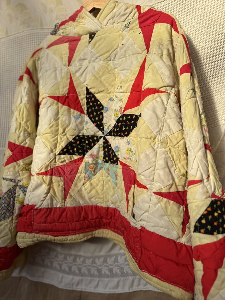 Reclaim Creative - Red Vintage Quilt Remnant Hoodie - Large