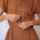 amente - Rust Button-front Linen Dress - Large