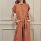 amente - Rust Button-front Linen Dress - Large