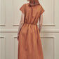 amente - Rust Button-front Linen Dress - Large