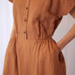 amente - Rust Button-front Linen Dress - Large