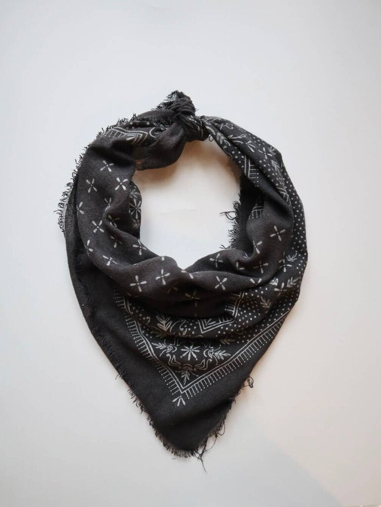 Eco Raw Studio - Plant-dyed Raw Silk Bandana - Blue-Black with Grey