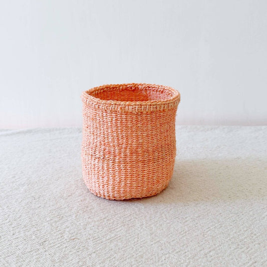 Amsha - Smallish Peachy Pink Sisal Basket - Woven in Kenya