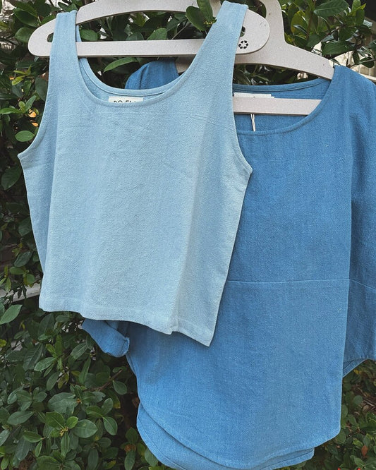 PO-EM - Indigo-dyed Woven Cotton Tank - Medium