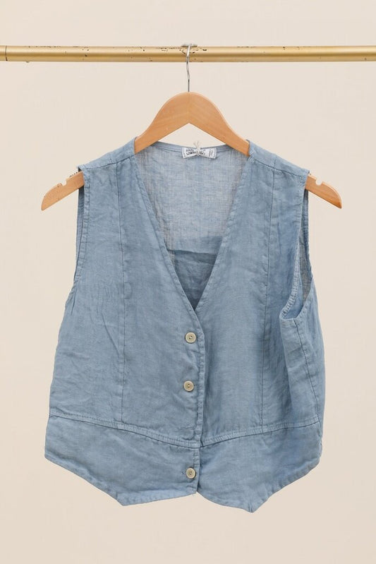 la maison des fibres naturelles - Light Indigo French Linen Vest - One Size