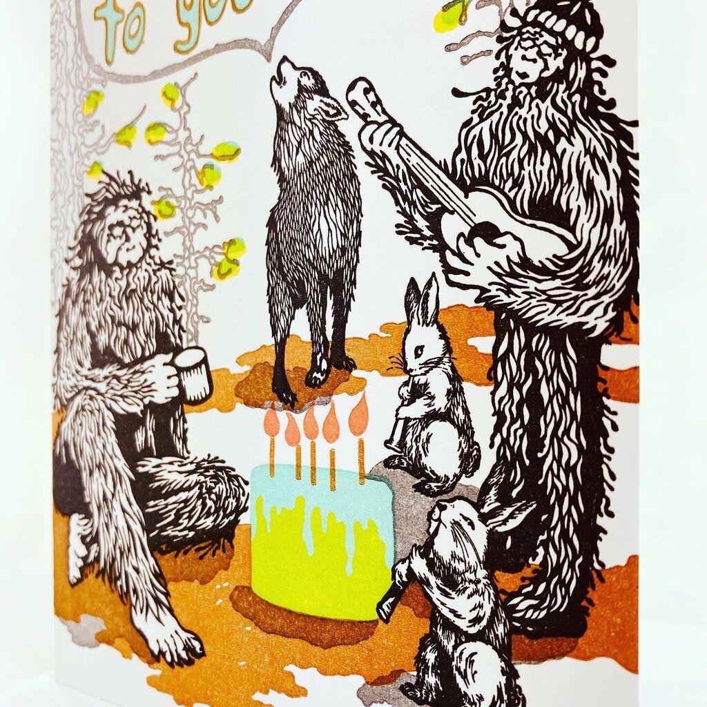 Old School Stationers - Local Letterpress Notecard - Sasquatch + Friends Birthday Song