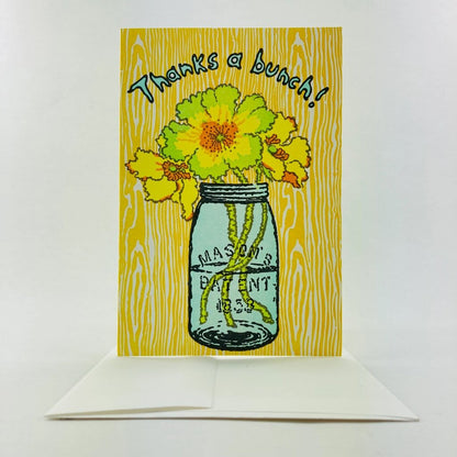 Old School Stationers - Local Letterpressed Notecard - Thanks a Bunch Mason Jar Bouquet