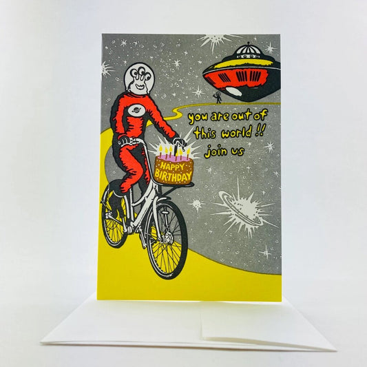 Old School Stationers - Local Letterpressed Notecard - Happy Birthday from Space!