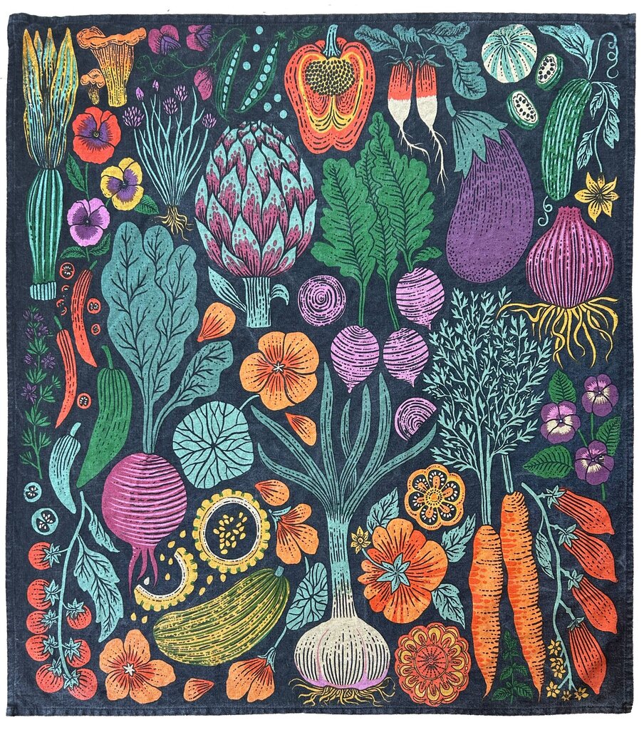 Lili Arnold Studios - Midnight Veggie Garden Organic Cotton Tea Towel