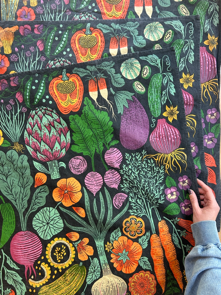 Lili Arnold Studios - Midnight Veggie Garden Organic Cotton Tea Towel