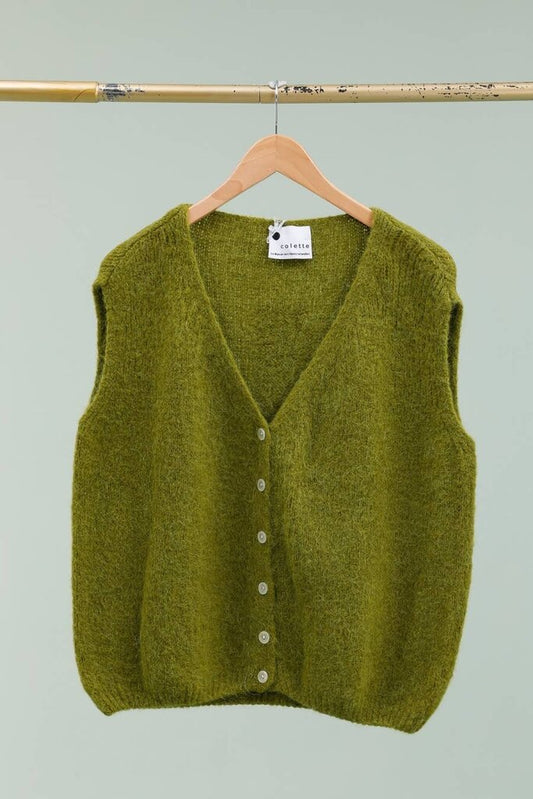la maison des fibres naturelles - Vert Olive Green Woolen Knit Vest - One Size