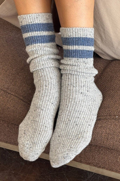 Le Bon Shoppe - Grey Confetti w/Blue Varsity Stripe Snow Socks