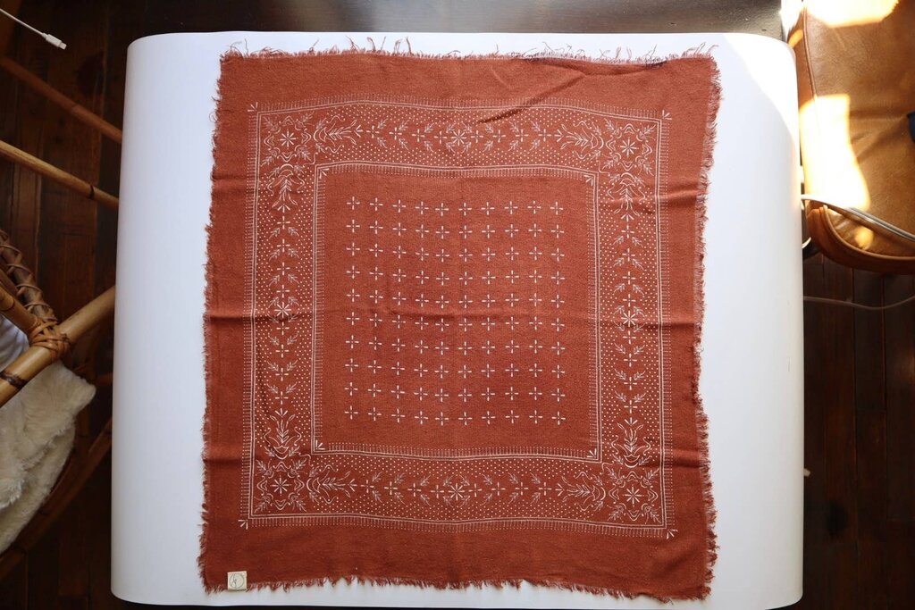Eco Raw Studio - Plant-dyed Raw Silk Bandana - Terracotta + White