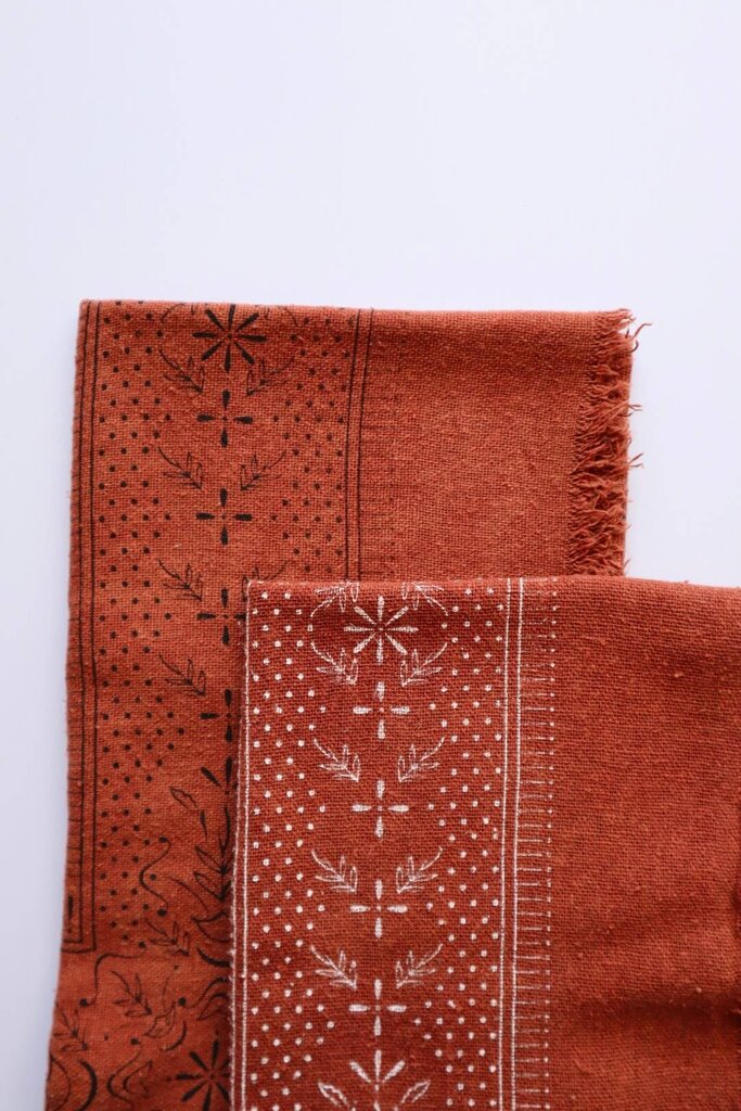 Eco Raw Studio - Plant-dyed Raw Silk Bandana - Terracotta + White