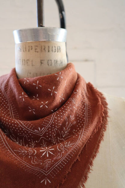 Eco Raw Studio - Plant-dyed Raw Silk Bandana - Terracotta + White